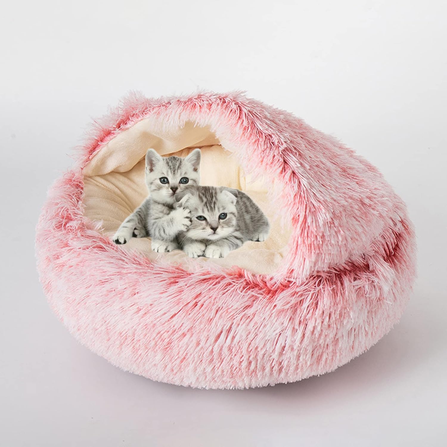 Fluffy Sleeping Cat Bed for Indoor Cats Calming Cave Bed for Small/Medium Dogs Warm