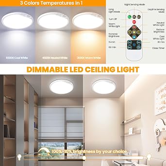 SunRider 2Pack 12 Rechargeable Motion Sensor LED Ceiling Light with Remote