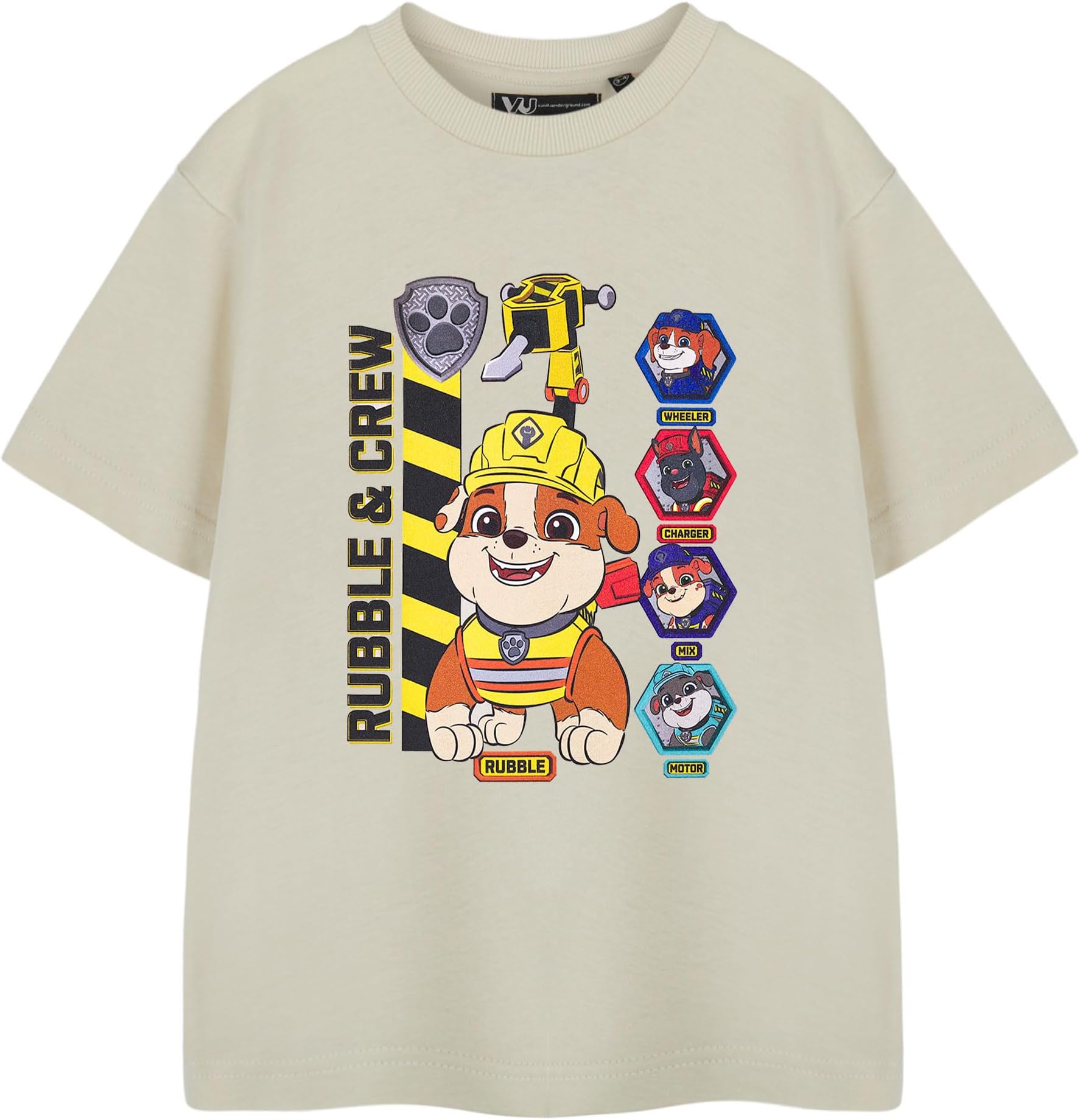 Paw PatrolBoys Beige Short Sleeved T-Shirt | Rubble & Crew Graphic Tee for Kids | Rubble & Crew Character Print | Children's Cartoon Apparel | Official Merchandise Gift for Fans