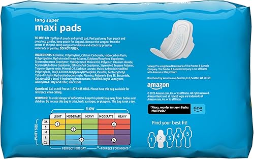 Miniatura 2 de Tienda Basics Almohadillas largas gruesas con alas flexibles para períodos, longitud larga, súper absorción, sin perfume, talla 2, 32 unidades, 1