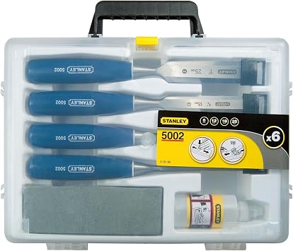 STANLEY 4 Piece Chisel Set Includes 6 12 18 25 mm High Carbon Steel Blade Chisels with Sharpening Stone and Oil 0-16-130
