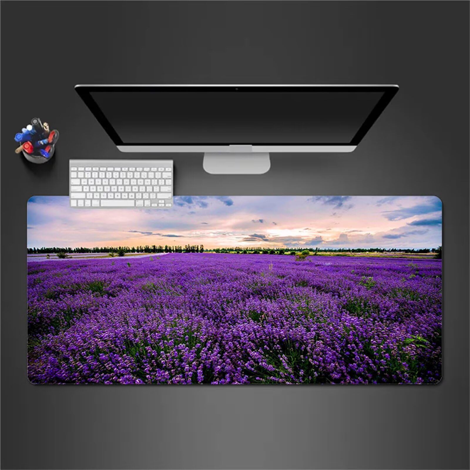 Lawendowa podkładka pod mysz gamingowa duża podkładka pod mysz, 120 x 60 x 0,3 cm, podkładka na biurko z antypoślizgową podstawą i przeszytymi krawędziami, podkładka pod mysz, XXL, do gier, pracy