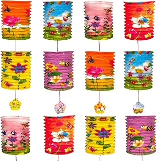 12PCS Chinese Japanese Flower Paper Lanterns Hanging Paper Lantern Decoration, 6.3inch Hanging Lanterns for Asia Birthday Hibachi Wedding Baby Shower Party Lunar New Year Decor