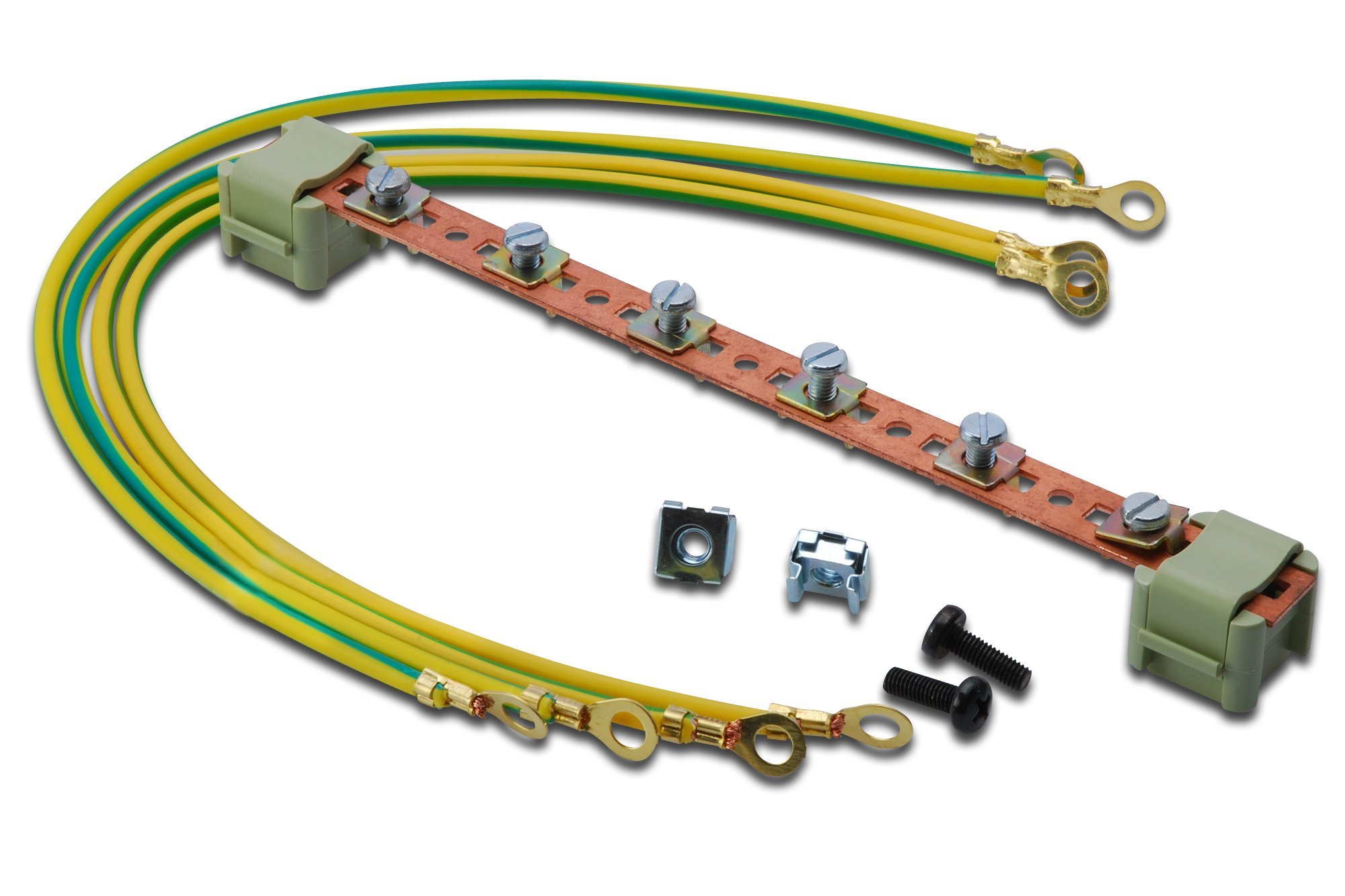 DIGITUS Potentialausgleichsschiene - 220 mm Länge - für 19" Netzwerk- & Serverschränke von DIGITUS - 6 Verbindungspunkte - inkl. 4x Erdungskabel - Kupfer