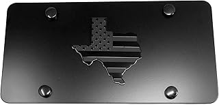 LFPartS USA Texas State Black Flag Map Emblem Stainless Steel License Plate (12"x6", Black)