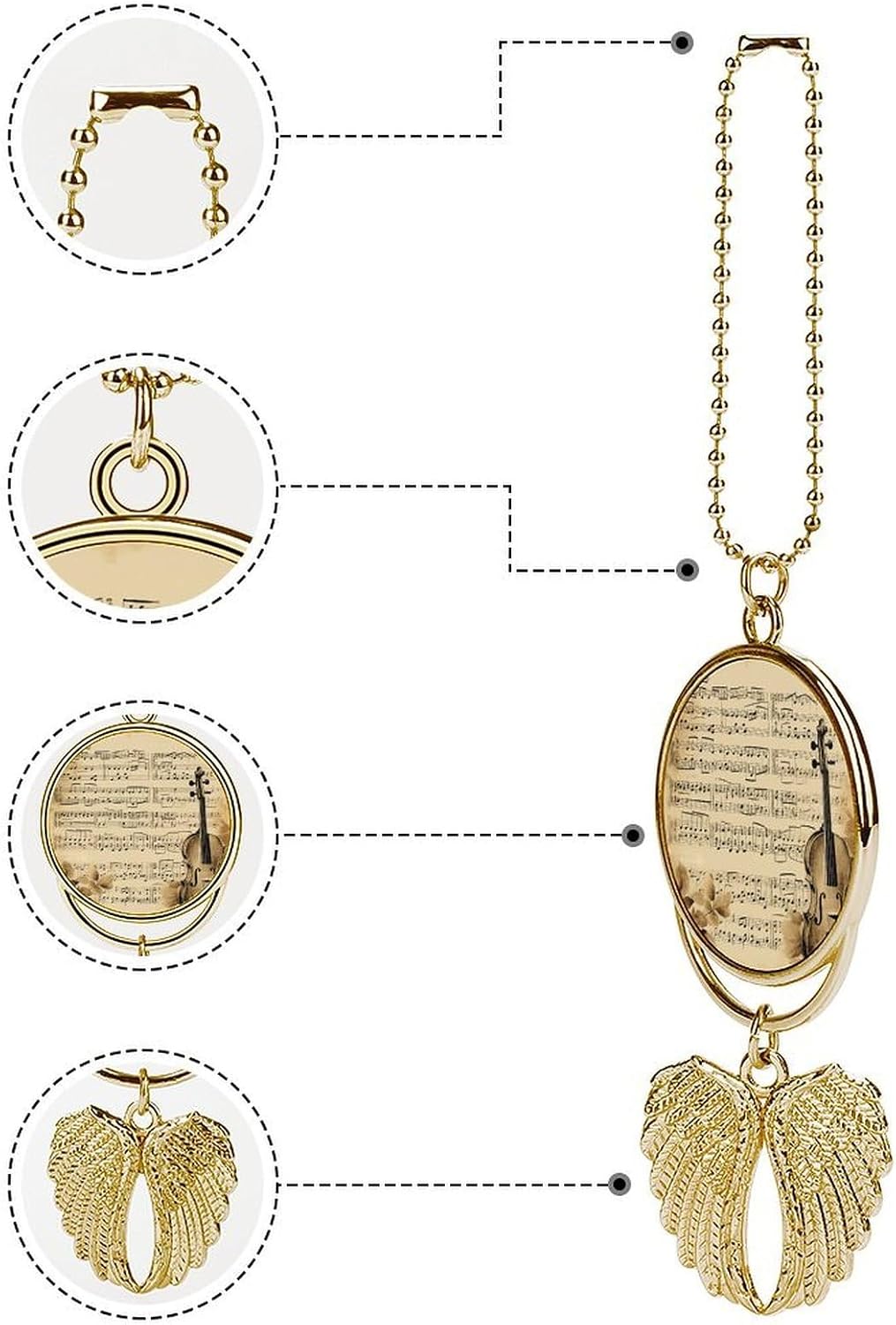 Music Notes on Old Paper Car Pendant Metal Feather Ornament Car Pendant Portable Universal Adjustable Length Rear View Mirror Pendants Funny Hanging Accessories Pendants for All Cars image 3