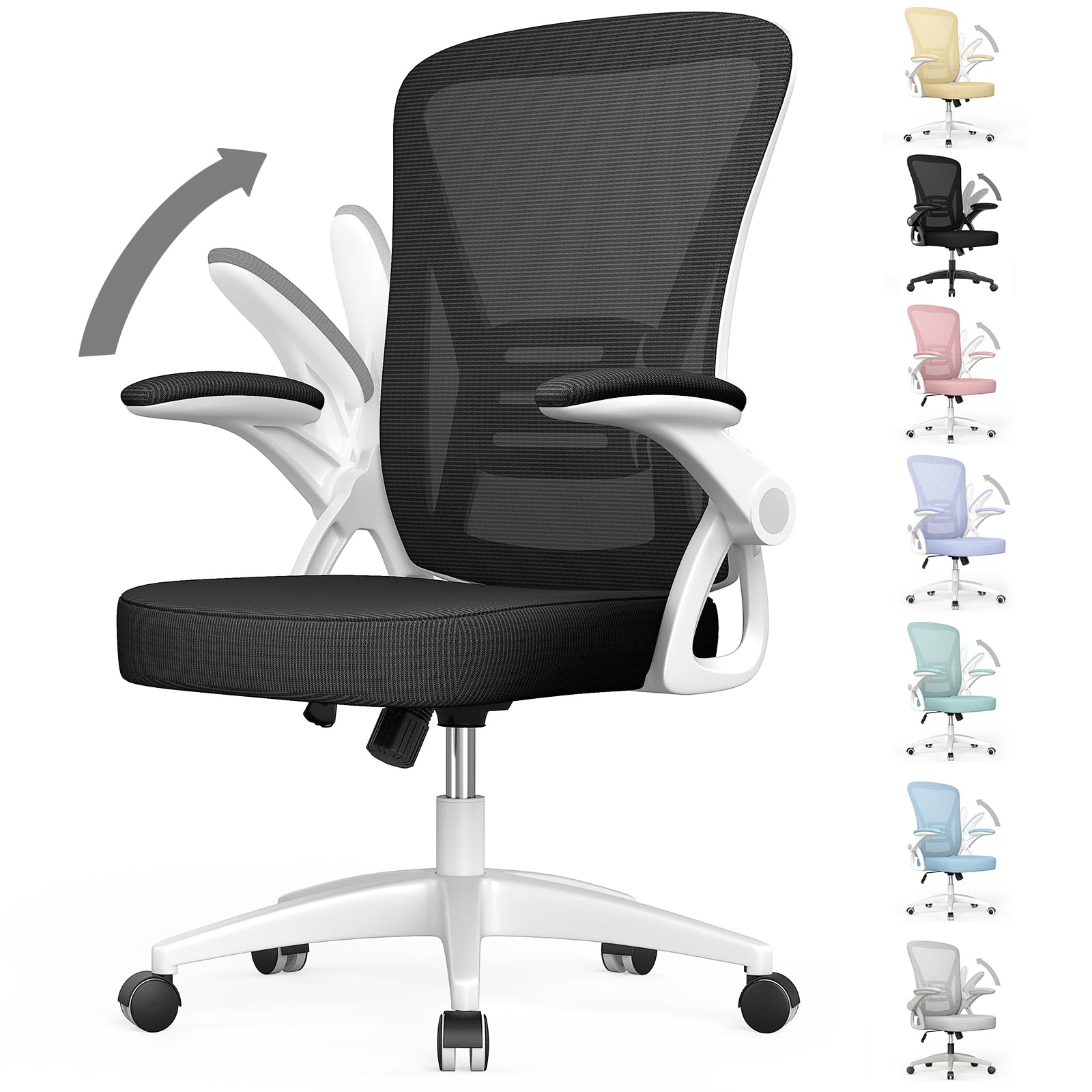 rattantree Bürostuhl, Ergonomischer Schreibtischstuhl mit Lendenwirbelstütze, Verstellbare Armlehnen, Höhenverstellbar, Drehstuhl mit Atmungsaktiver Rückenlehne für das Büro Arbeitszimmer, Schwarz