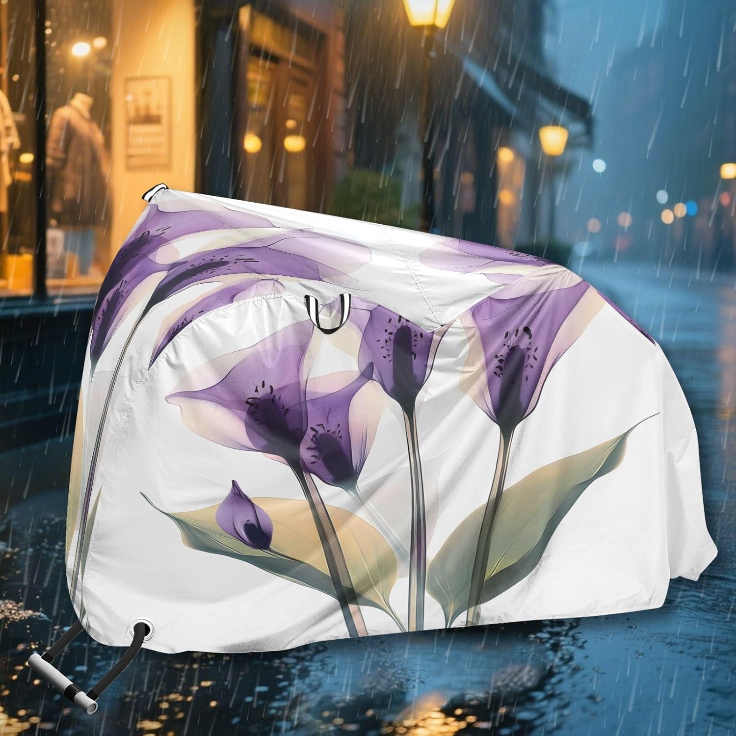 ALAZA Transparent Calla Lily Flower Bike Cover Waterproof Outdoor Ebike Bicycle Covers Tarp Protection for 1/2 Bikes, Sun UV Dust Wind Proof