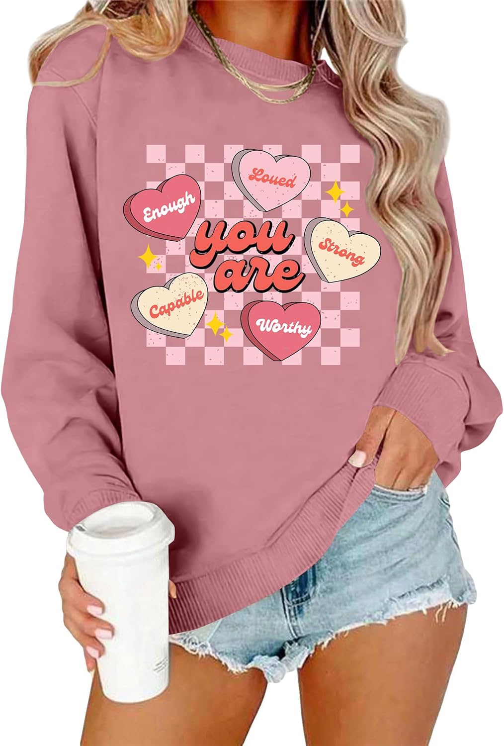 NEWWEN Valentines Sweatshirt for Women Teacher Valentine Shirts You Are Love Heart Long Sleeve Shirt Valentine Gift Tops