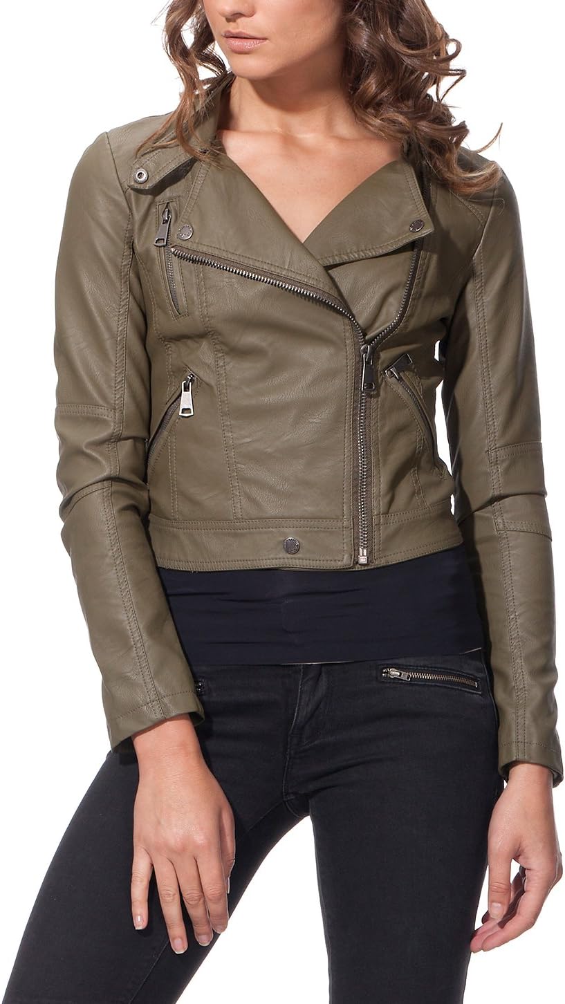 Millenium Cropped Biker Jacket Green S