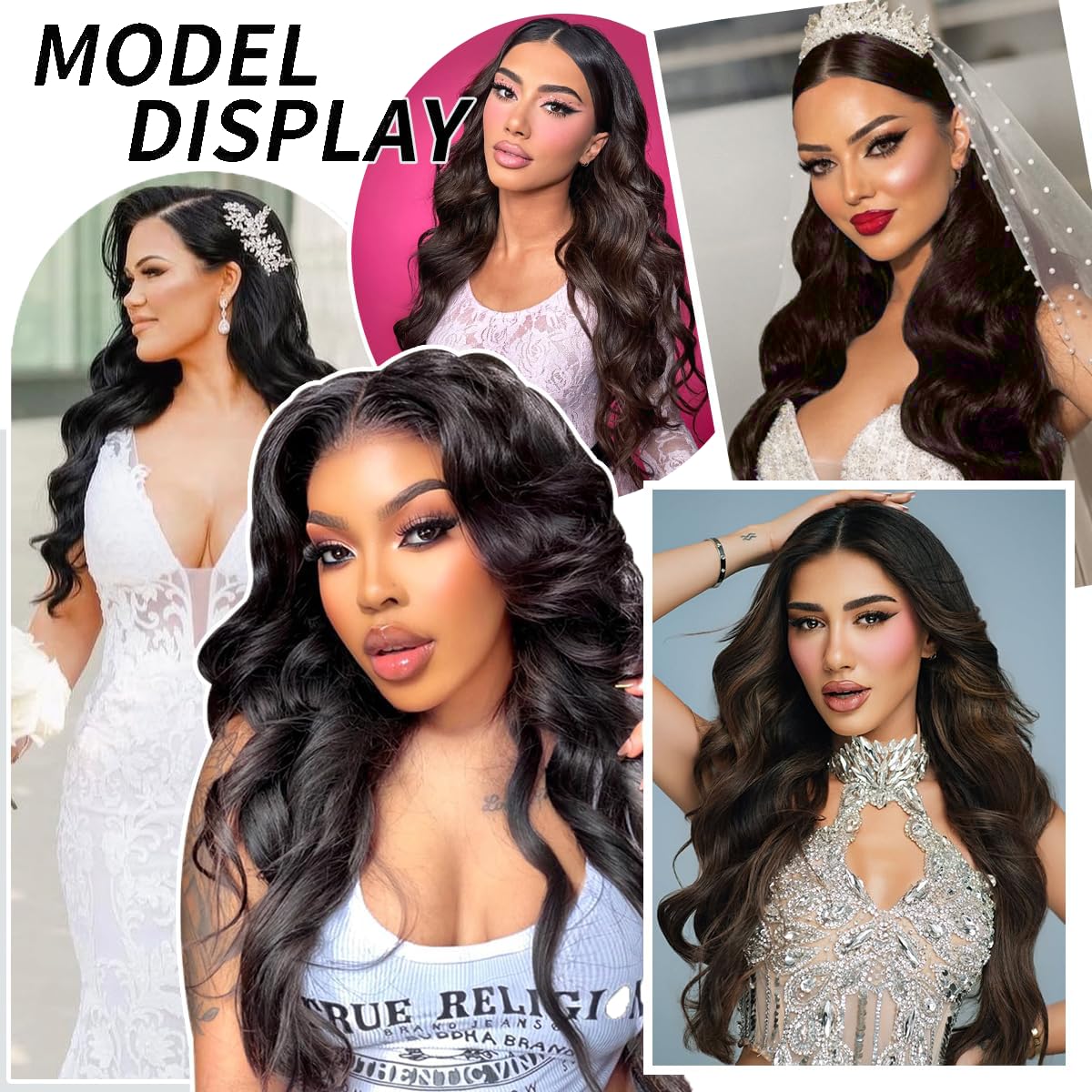 Black Wig for Women, Long Wavy Lace Hairline Middle Part Synthetic Heat Resistant Wig for Daily Party-26 Inch