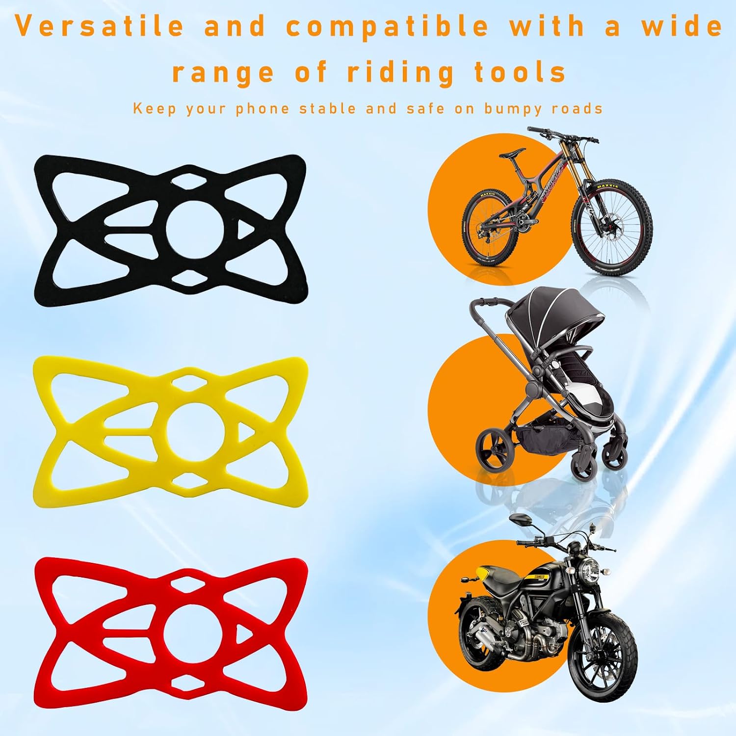 Ziciner 3 PCS Bike Phone Mount Holder Band, Elastic Smart Phone Security Silicone Strap for Motorcycle Bike Phone Mount, Universal Bike Accessories Replacement Parts for Most Cell-Phone (Style 2)