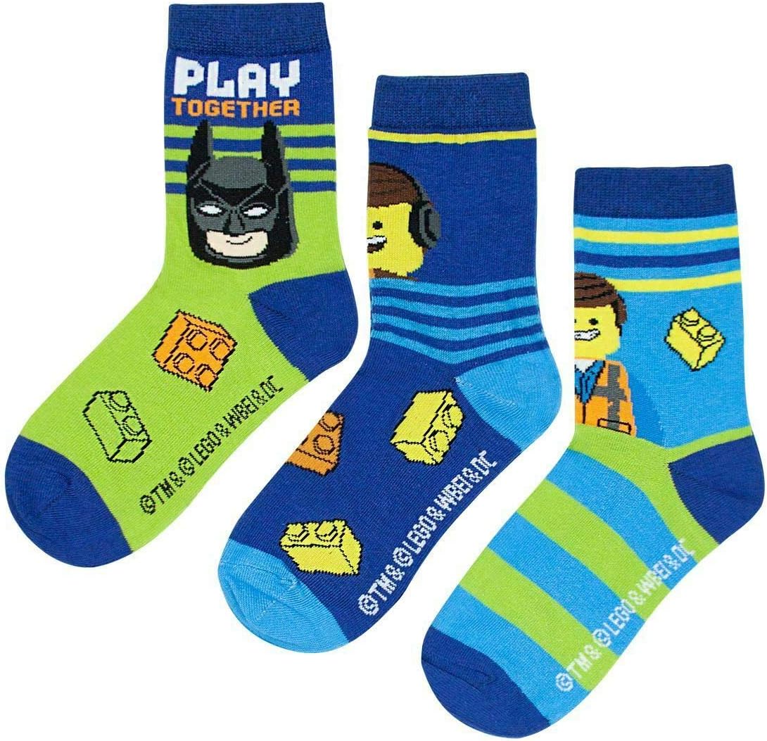 Lego Movie 2 Assorted 3 Pack Kids Blue Socks
