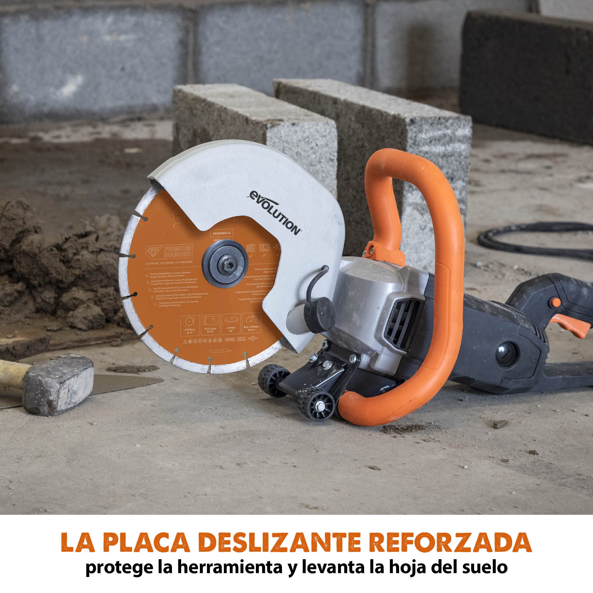 Evolution Sierra para hormigón de 255 mm R255DCT de Evolution: sin gasolina, corte de 102,5 mm, incl. hoja de diamante prémium