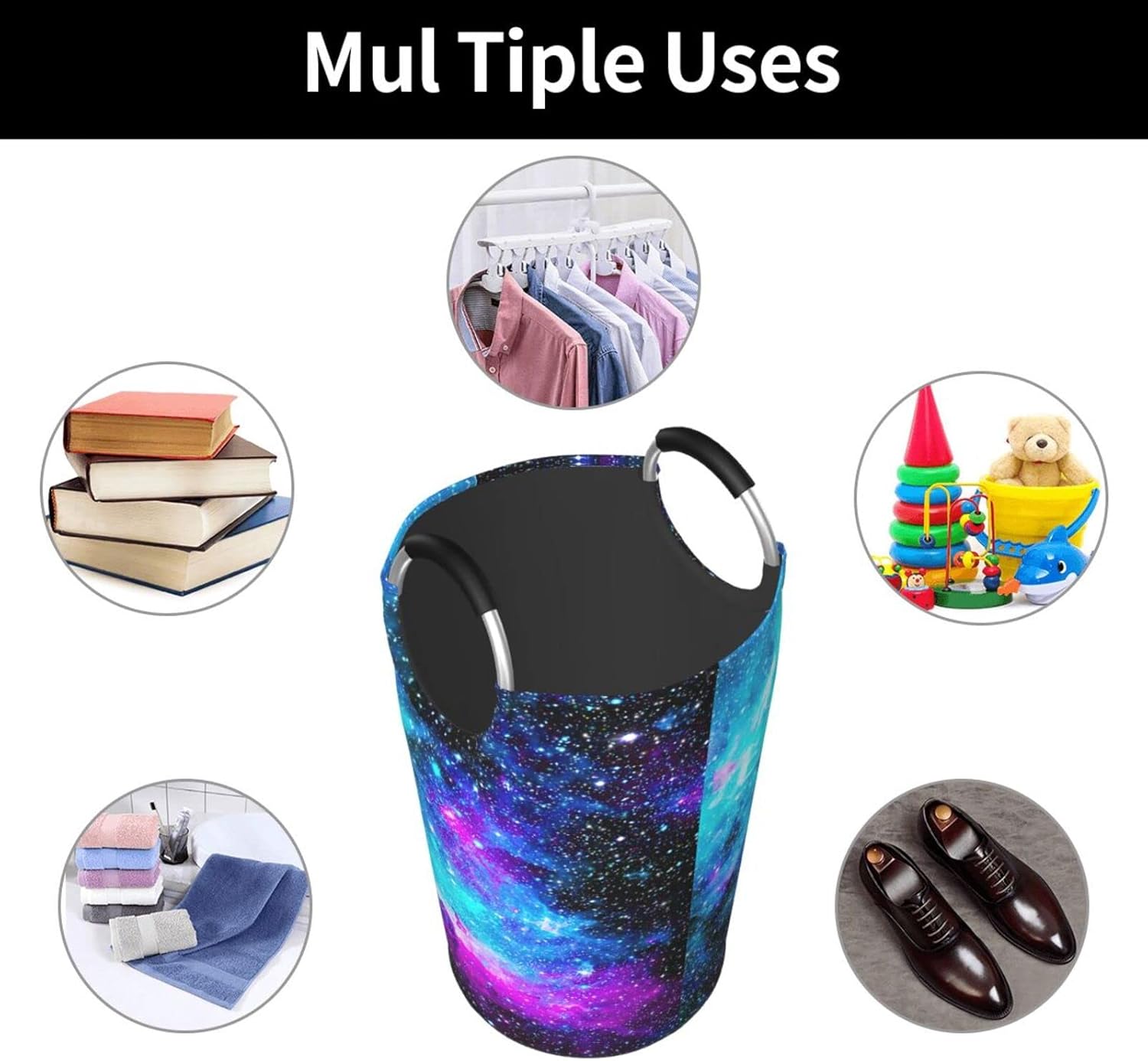 Laundry Basket with Handles Clothes Hamper Collapsible Durable Dirty Clothes Storage Laundry Organizer Fantasy Nebula Galaxy Universe Starry Sky (Purple and Blue)