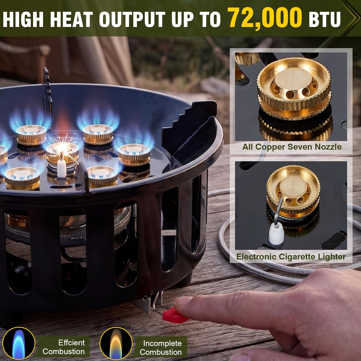 Bestfire 72,000 BTU High Output Propane Burner, Windproof Outdoor Gas Stove with Piezo Ignition, Portable Camping Stove with 3 Adapters & Carrying Bag for Tailgating, Brewing, Grilling - 4ft Hose