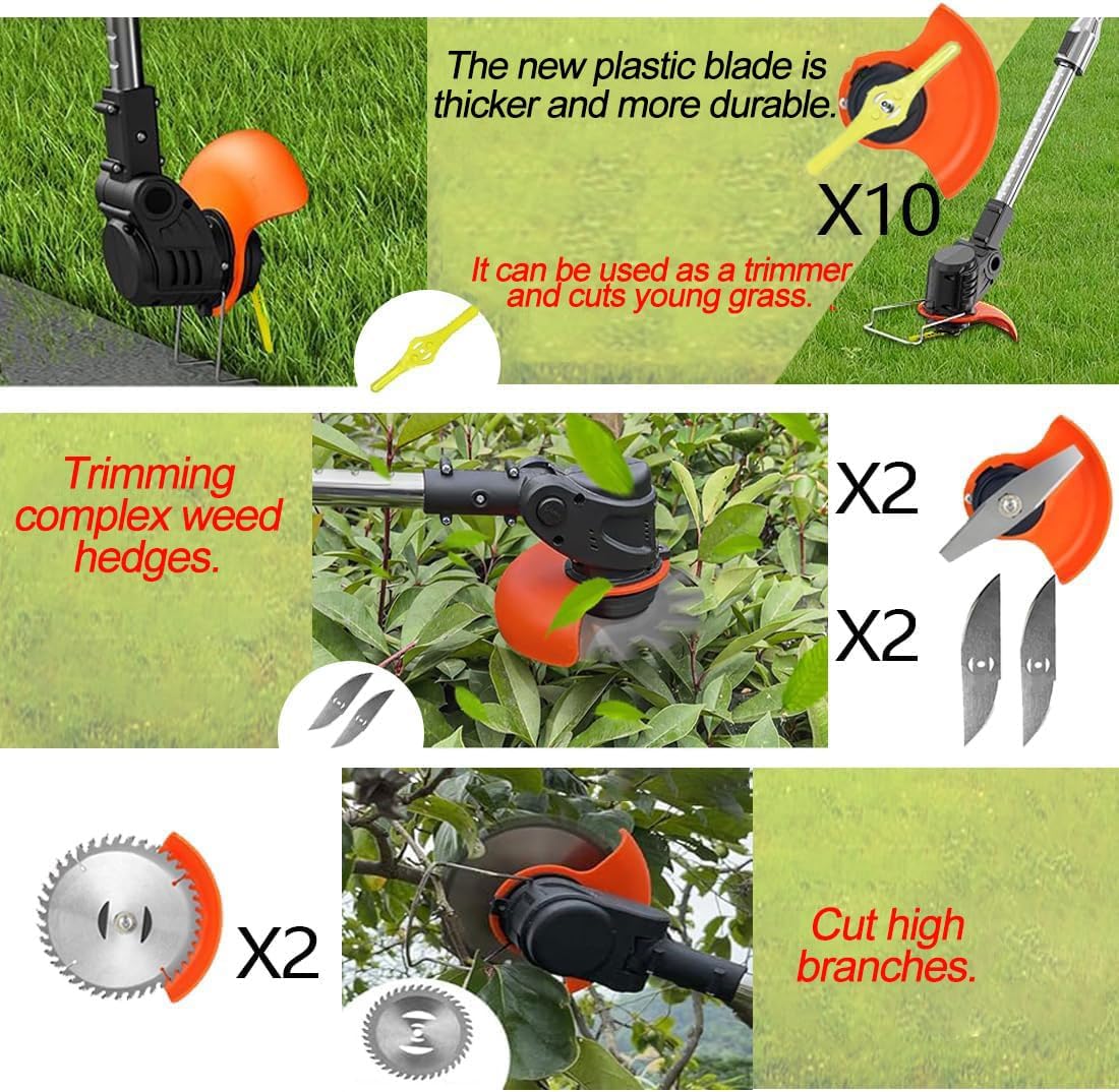 Weed Wacker - Electric Weed Wacker Cordless Trimmer. 4 in 1 Stringless Lightweight Weed Cutter/Grass Cutter/Lawn Edger.There are 4 Different Blades,Suitable for Gardens, patios (Black)