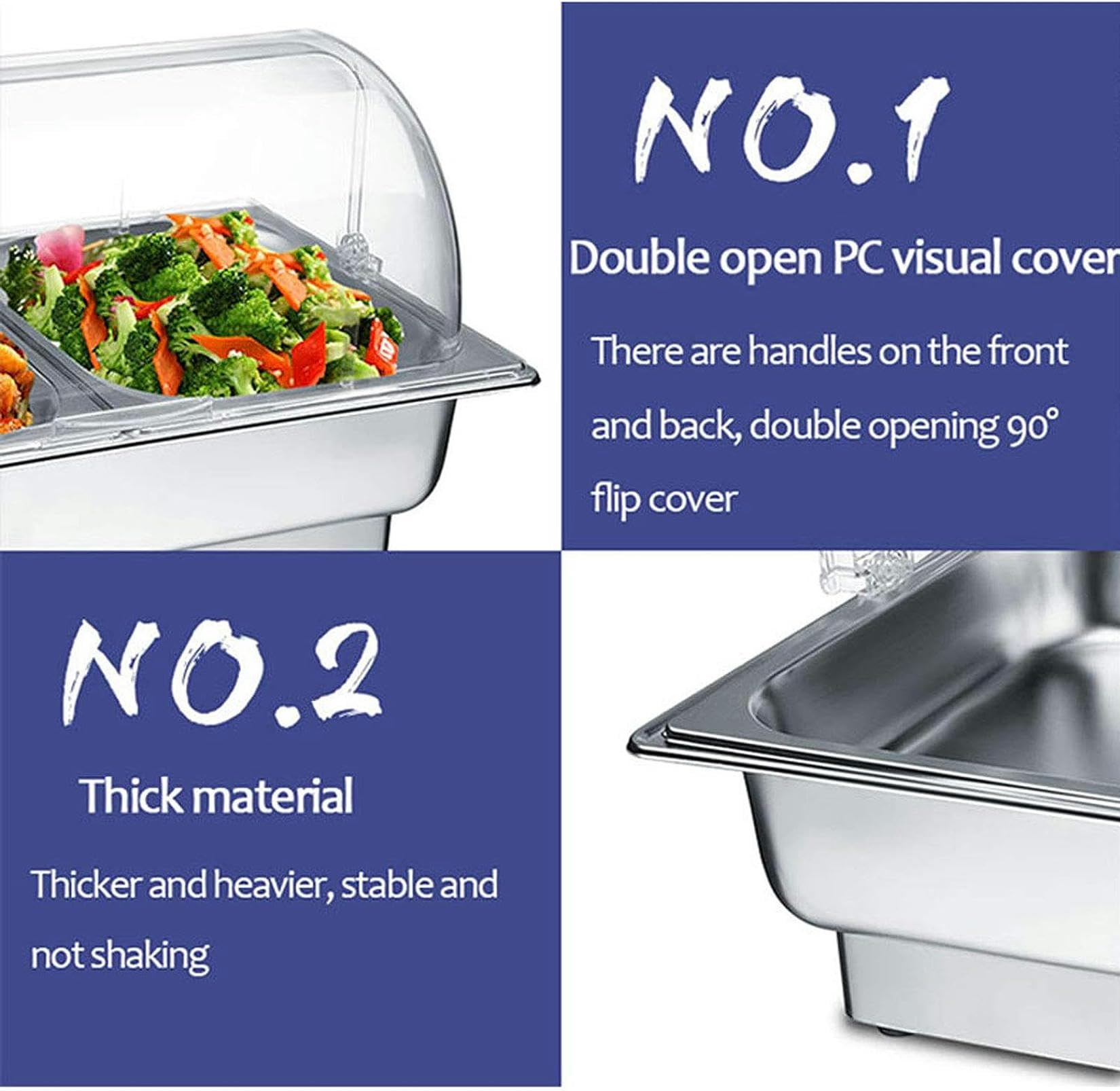 Chafing Dish, Scaldavivande Elettrico Acciaio Inox, Contenitore Scaldavivande Termico Scalda Cibo Commerciale per Buffet, Temperatura Regolabile (35-85 °)
