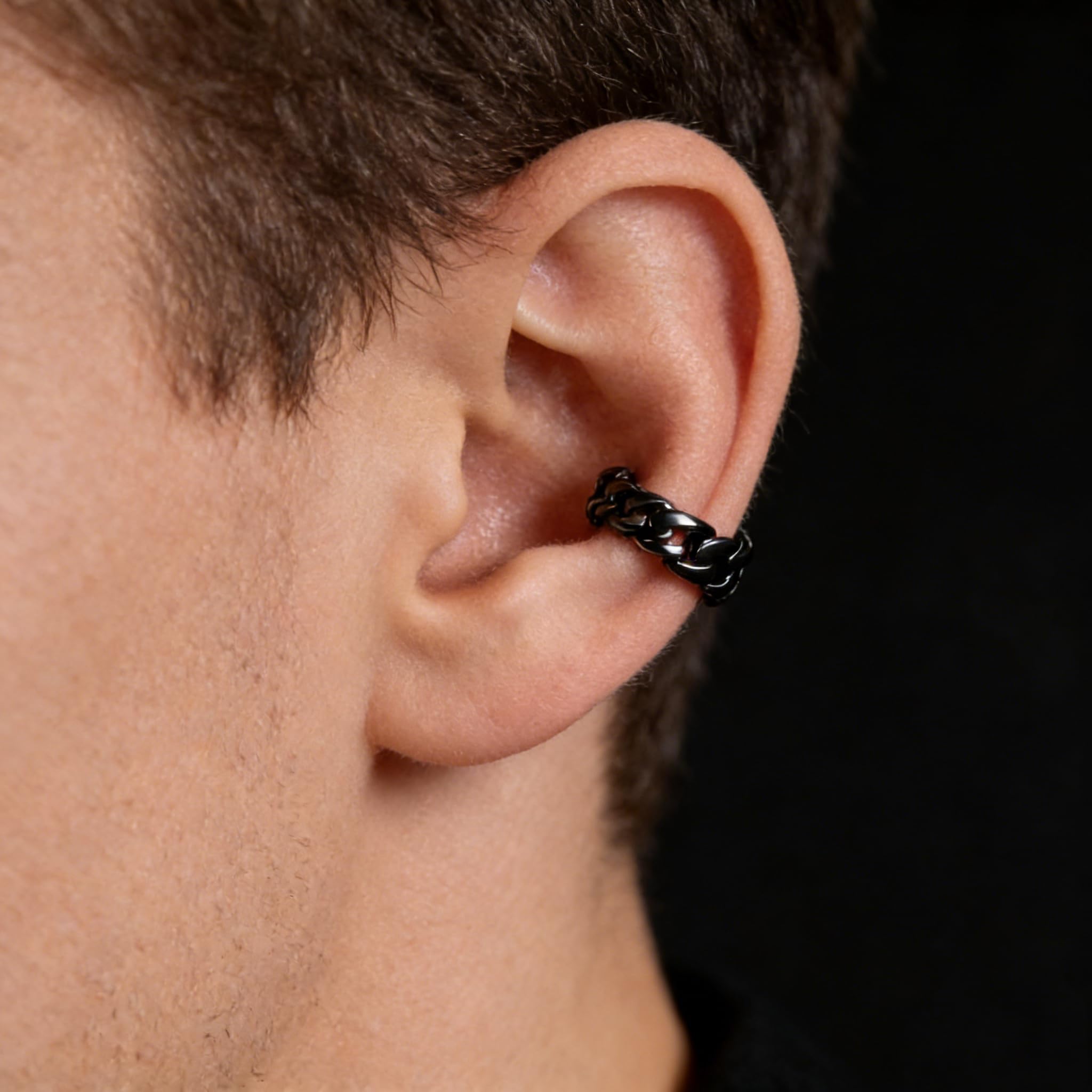 Ear Cuff Kubanische Kettenstruktur Fake Ohrringe Schwarz Unisex Stilvoll Punk Accessoires Ohrklemme Alltags Schmuck für Männer und Frauen Geeignet