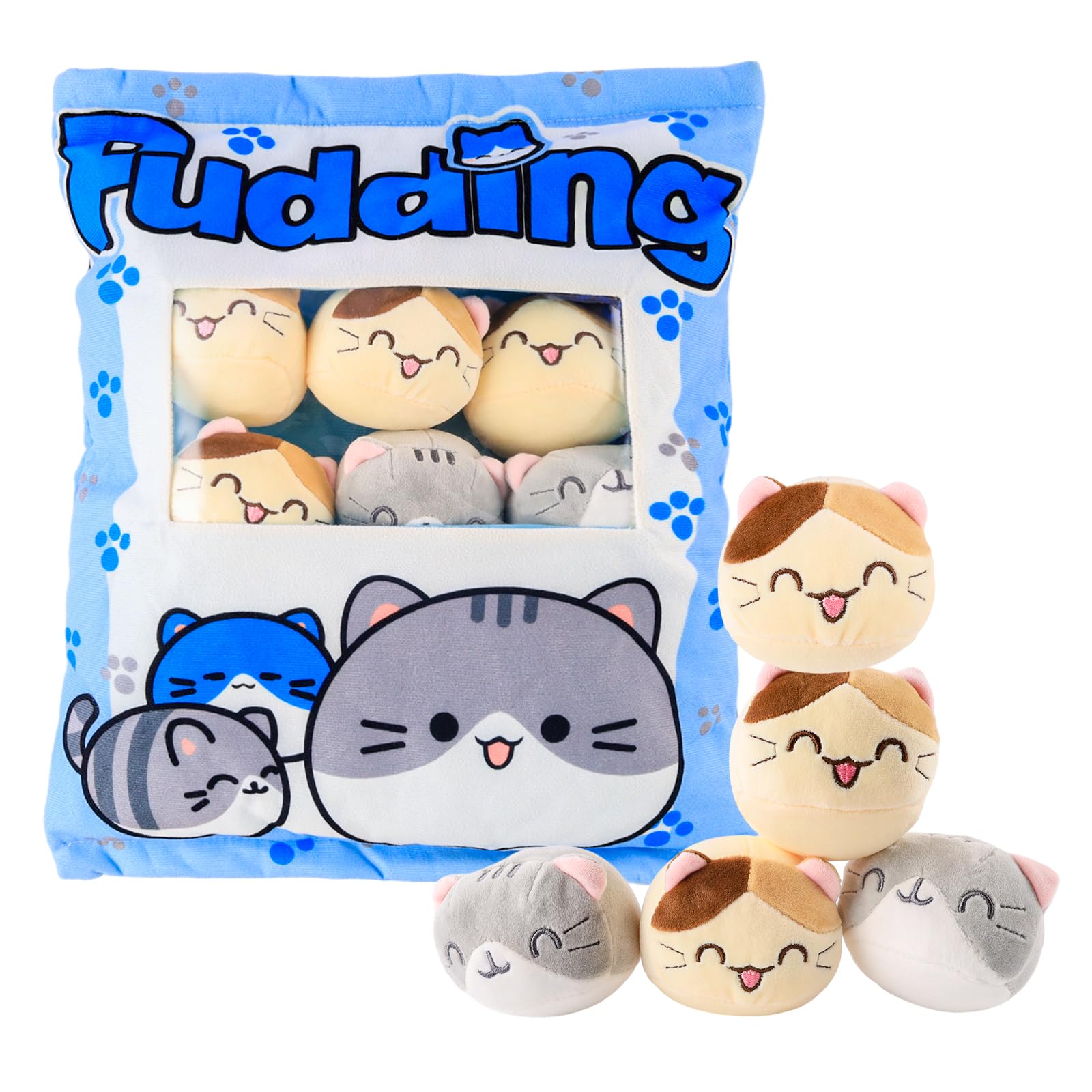 Produktbild von HENGBIRD Plüsch Kissen, Katze Dinosaurier Kaninchen Pudding Kissen, Abnehmbare Kuscheltier Katze Dinosaurier Kaninchen Spielzeug Für Jugendliche, Mädchen, Kinder (Kaninchen