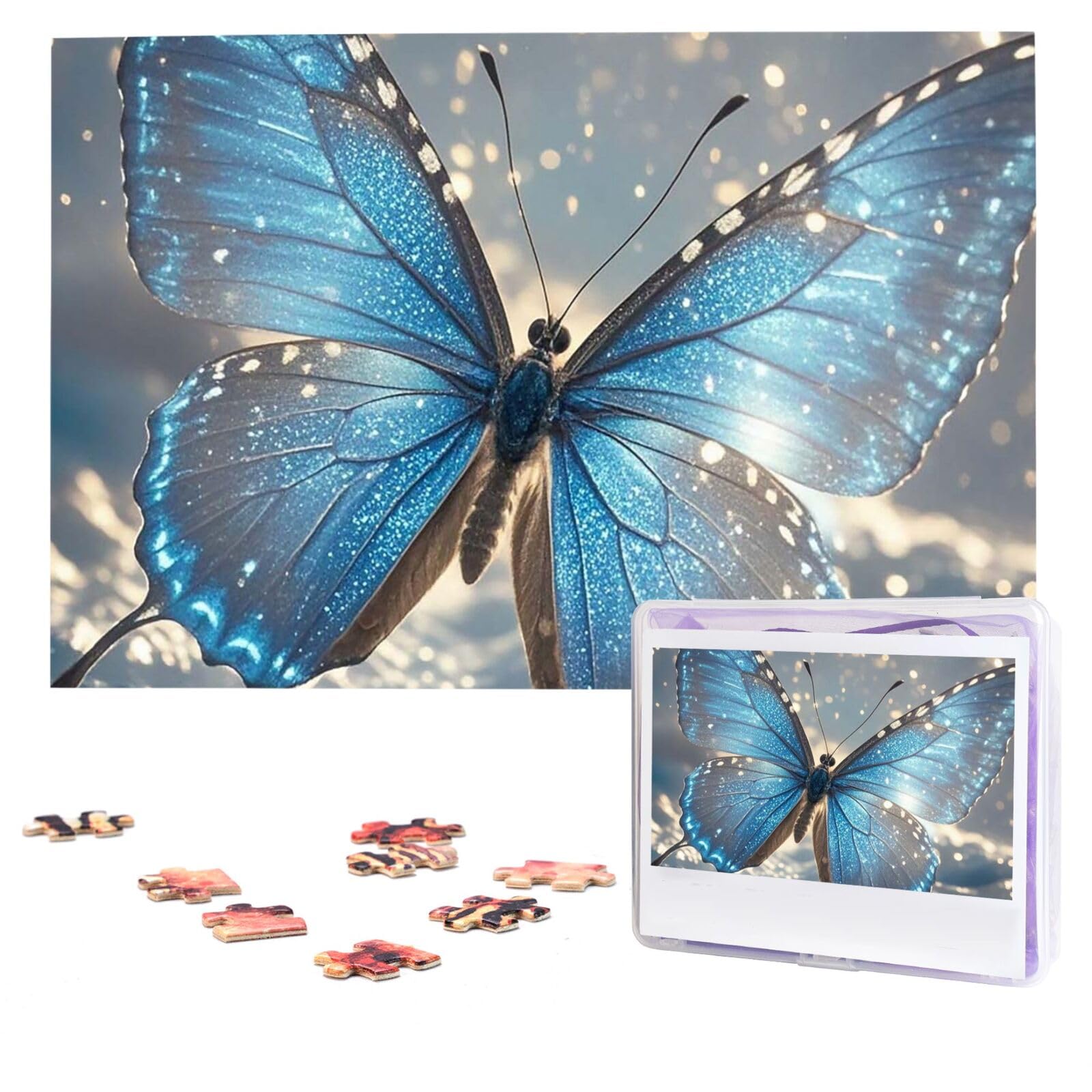 Puzzles 1000 Pieces (29.5" X 19.7") Personalized Jigsaw Puzzles Blue Butterfly Puzzle Challenging Photo Puzzle with Storage Bag Picture Puzzle for