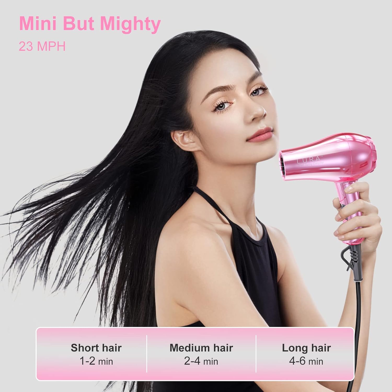LURA Mini Portable Travel Hair Dryer:Dual Voltage Small Lightweight Blow Dryer with EU Plug,1200W Compact Hairdryer with Folding Handle,with Concentrator&Diffuser Attachment,for Women and Men - Image 4