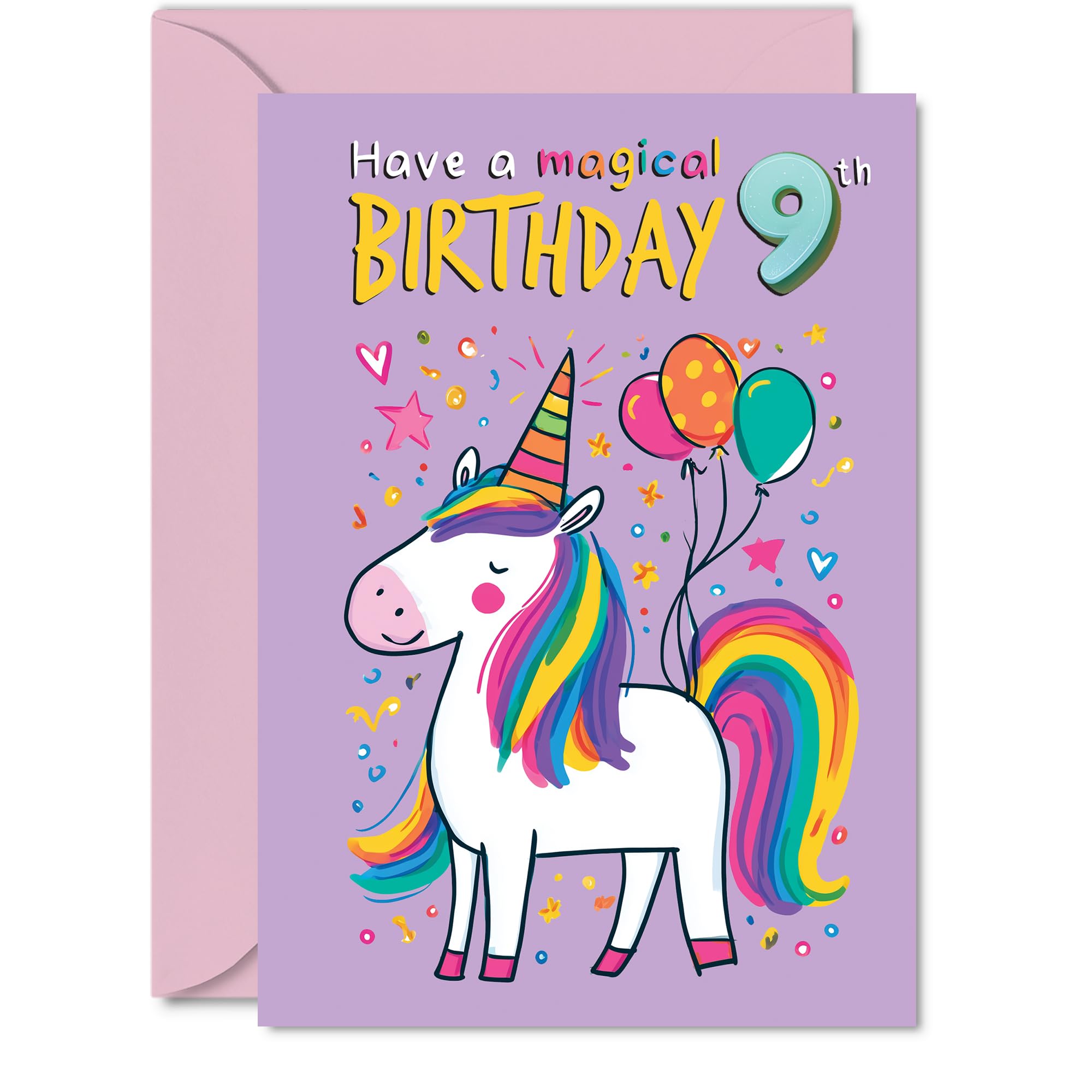 9th Birthday Cards for Boys Girls - Magical Birthday - Happy Birthday Card for 9 Year Old Boy Girl Nephew Sister Daughter Cousin, 5x7 Inch Bday Greeting Cards