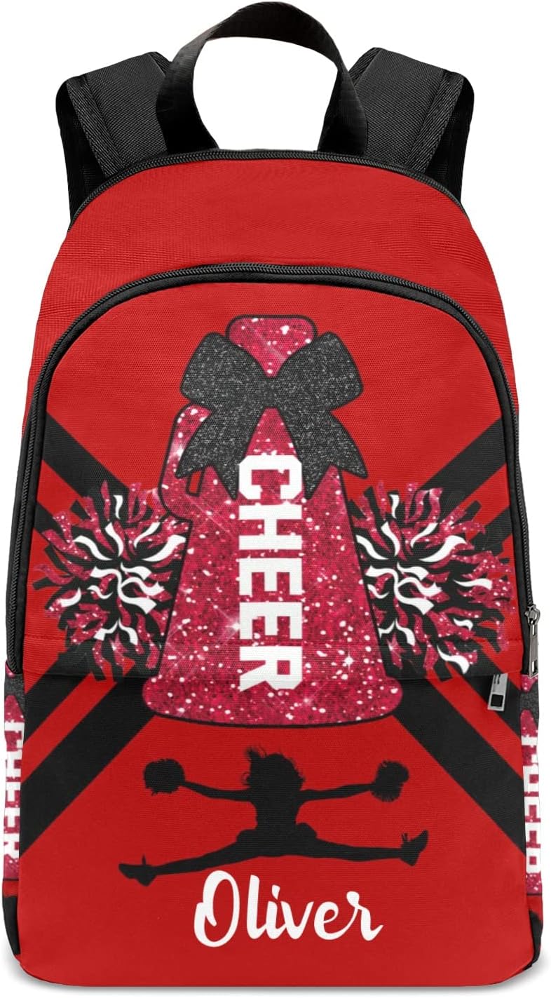 Red Print Cheer Cheerleader Backpack Shoulder Casual Travel Daypack Computer Laptop Bag for Women Men Gift