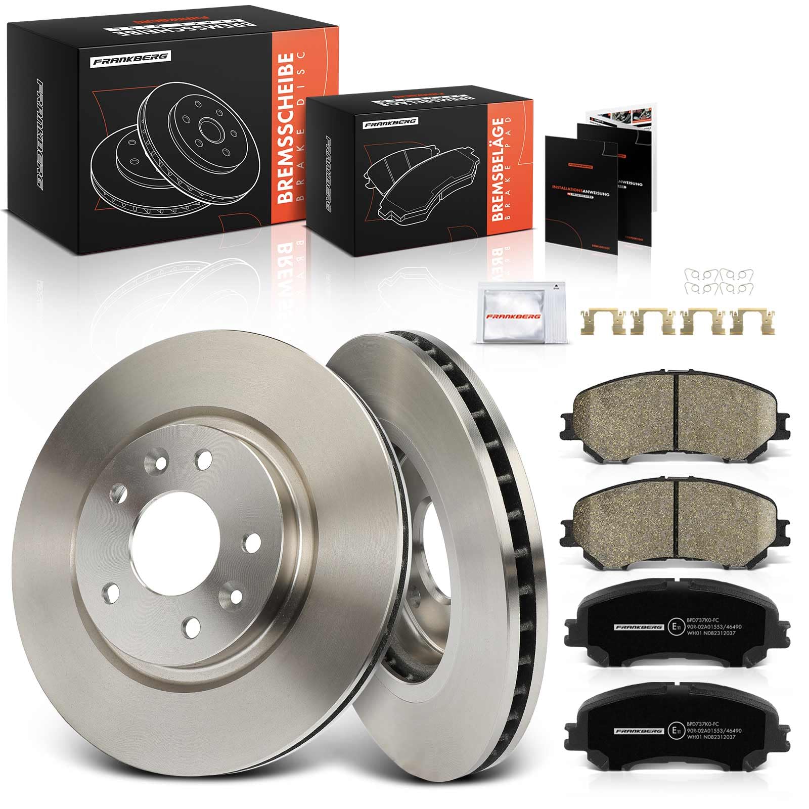 Frankberg 2 discos de freno + 4 pastillas de freno | 410604EA0A, 402064EA0A; Compatible con: SUV Qashqai II J11 J11