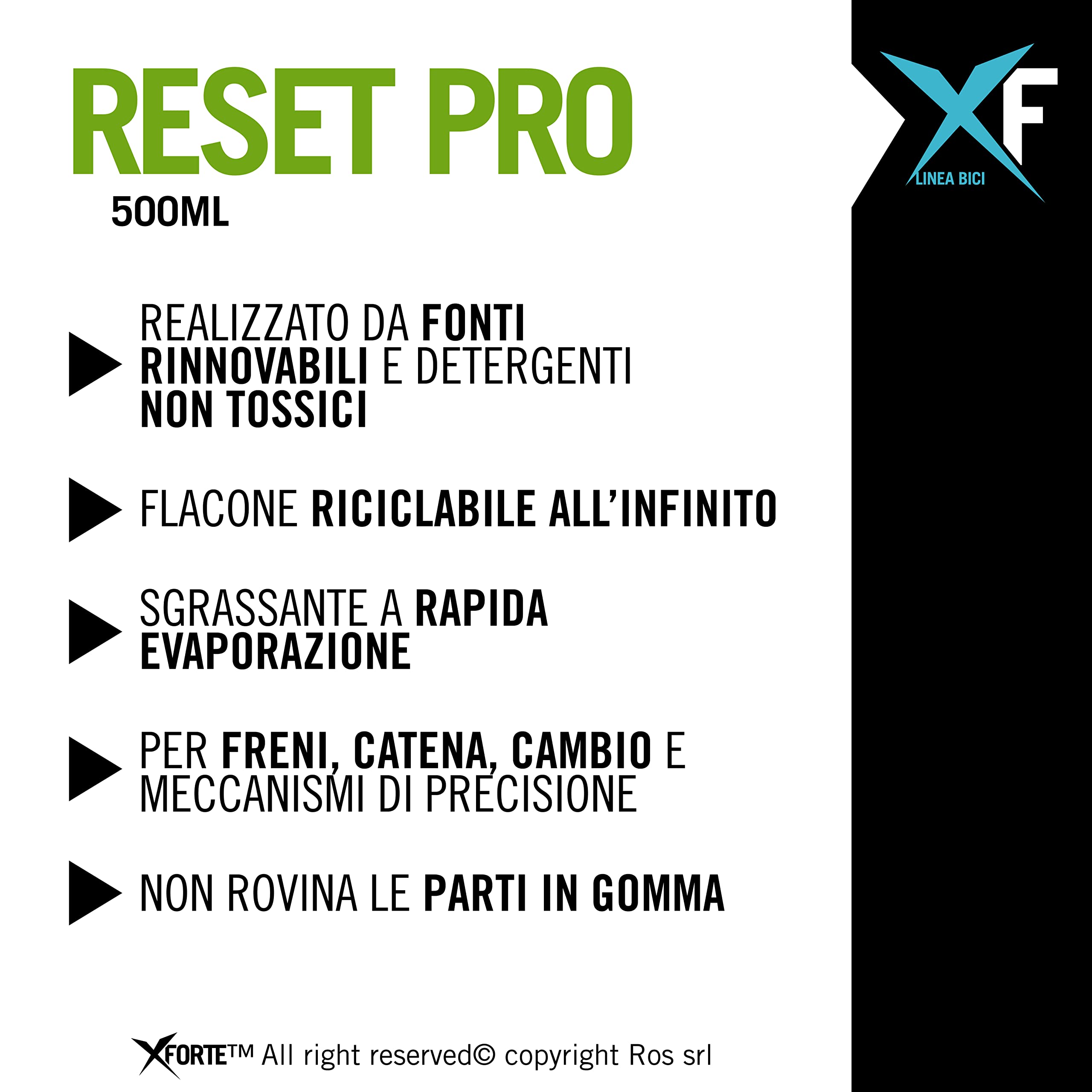 XFORTE Sgrassante Bici RESET PRO | Spray Pulizia Catena, Corone e Pignone | Professionale | Sgrassa a Fondo Senza Risciacquo | Bici Corsa, Mtb, Ebike, Bmx | 500ml