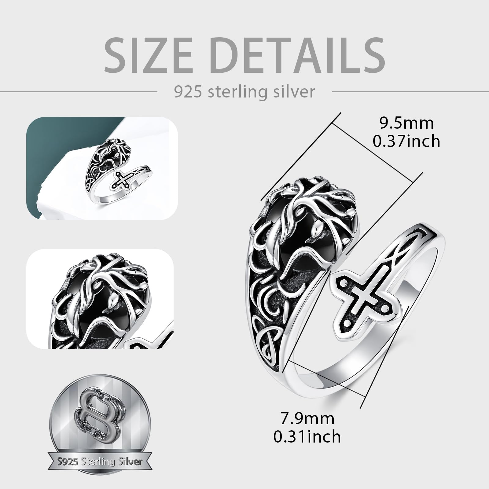 ROMANTICWORK Ring Verstellbar Daumenring Damen 925 Sterling Silber Lebensbaum Kreuz Verstellbare Ringe Opal/Türkis/Moosachat/Mondstein Ring Schmuck Geschenke für Damen