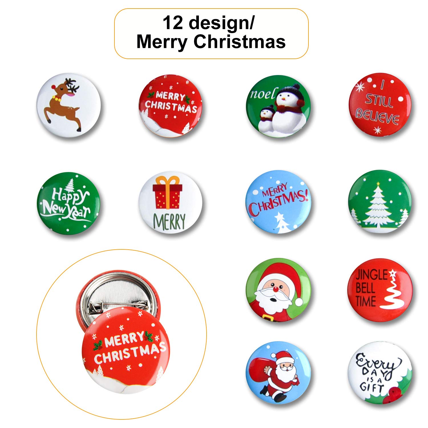 FEPITO 36 Pcs Botones de Feliz Navidad Botones Mini Pinback con Tarjetas de Navidad para Niños Suministros Fiesta de Navidad