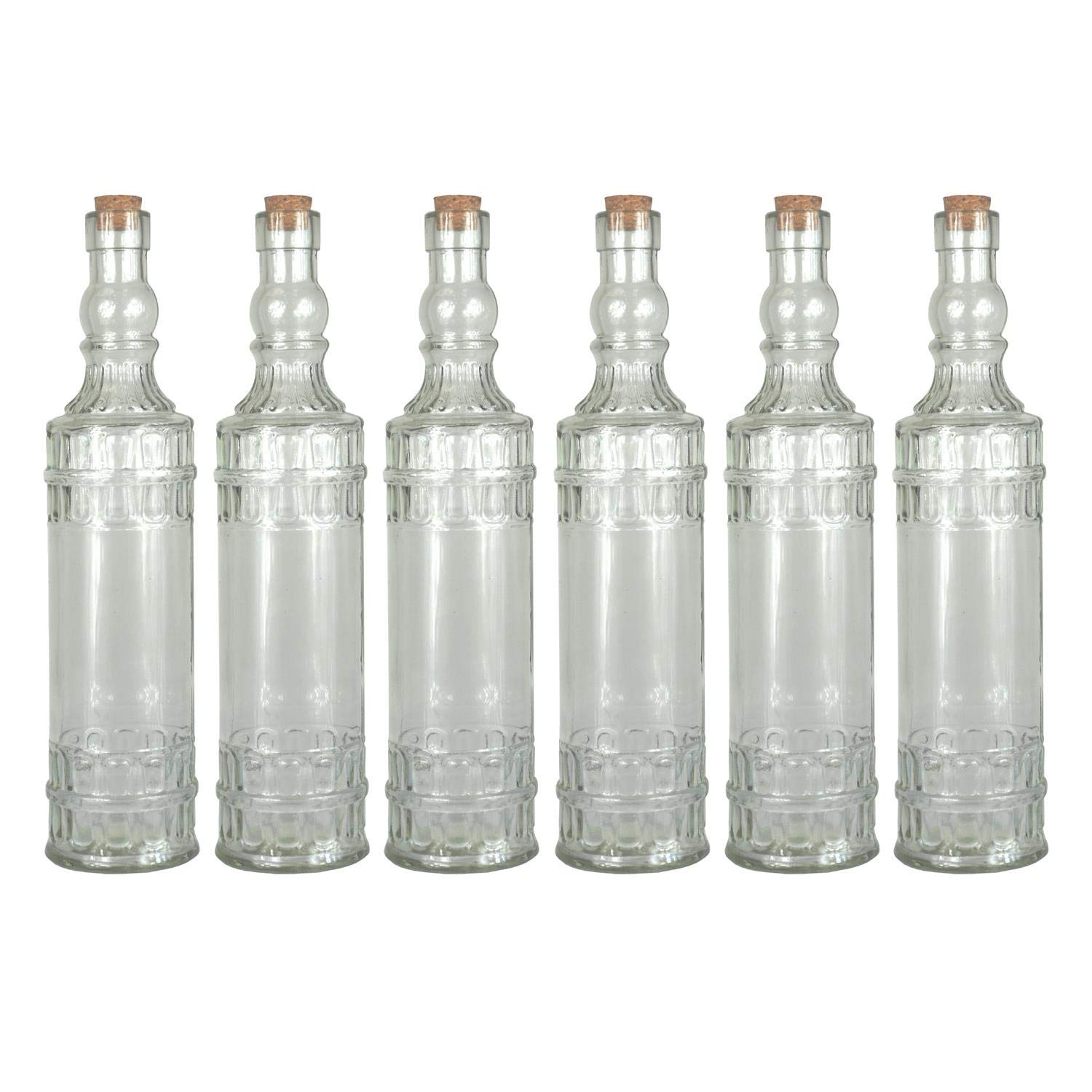 Lucenté 700ml Traditional Vintage Style Round Clear Glass Decanting Storage Bottles with Cork Stopper - Set of 6