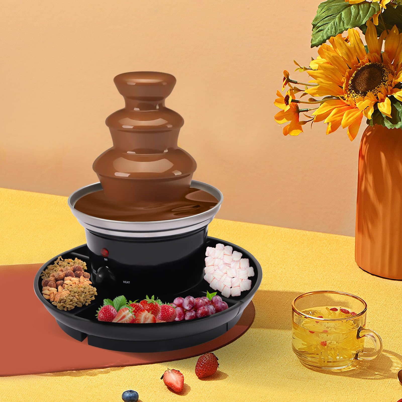 Fontaine à Chocolat 3 Niveaux avec Assiette à Fruits, Machine de Fontaine pour Chocolat Fondant Chaud 40 W, Capacité 0.45kg, Pour Réunions de Famille, Anniversaires, Mariages