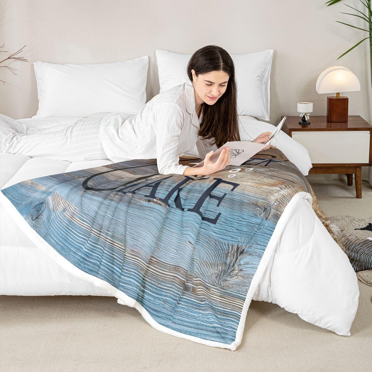 Lake Life Throw Blanket Fish Fishhook Fleece Blanket for Adults Women,Fishing Hook Blanket 50"x60" The Lake House Gifts,Vintage Rustic Cabin Lodge Wooden Plank Lake House Decor for The Home image 4