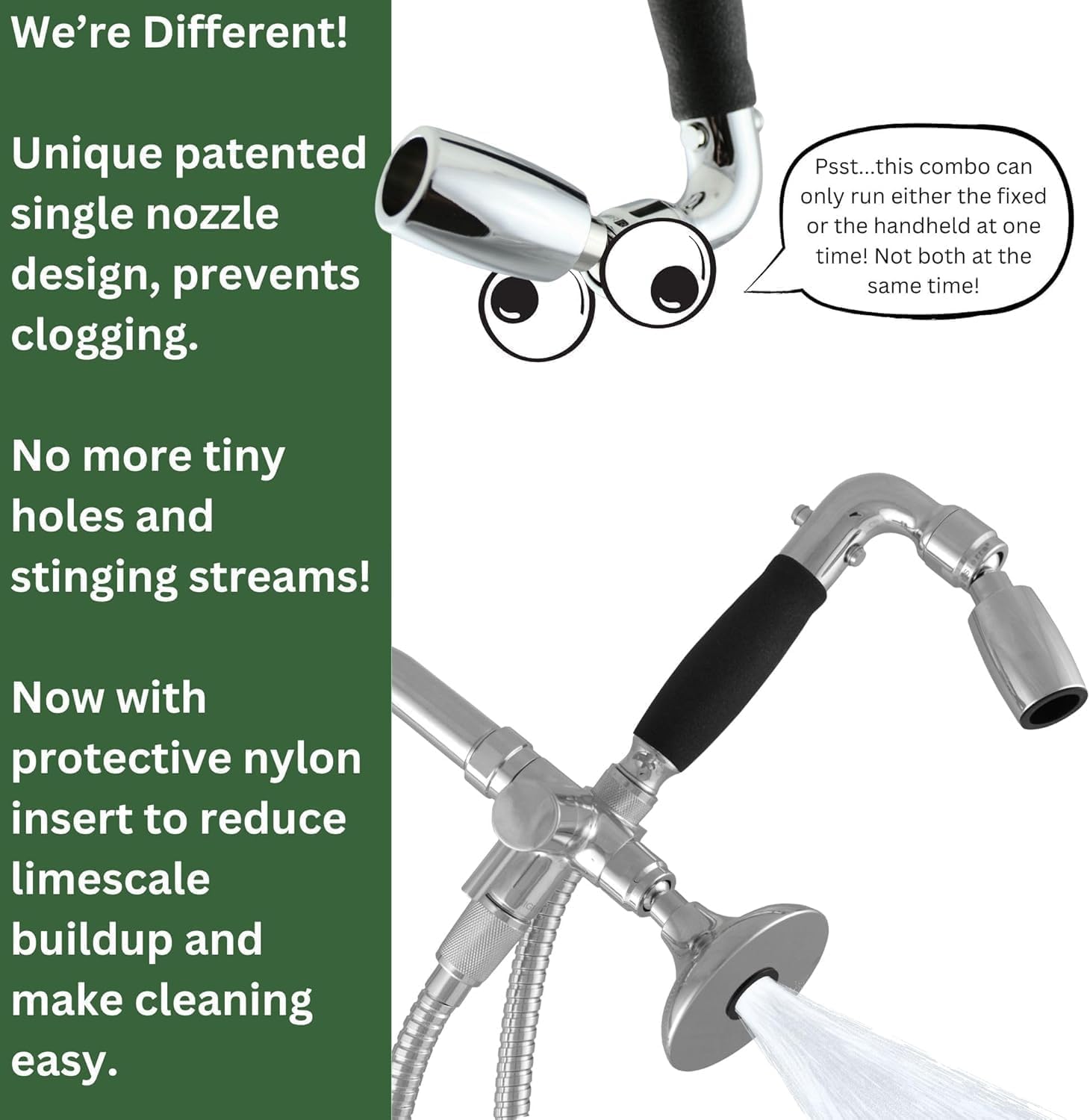 High Sierra® Lead-Free Metal 3-way Combination Shower Kit. Built in Diverter Valve Effortlessly Diverts Flow from the Fixed Shower Head to the Handheld and back - Ultra Low Flow 1.5 GPM - Chrome