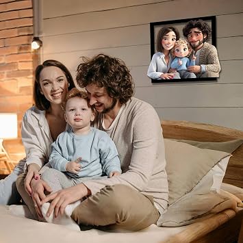 Personalized Cartoon Style 3D Photo Wooden Photo Frame Sign Custom Cartoon Portrait Gift Caricature Picture Frame Gifts for Wedding Family Anniversary Christmas Couple Birthday Wall Art Decor