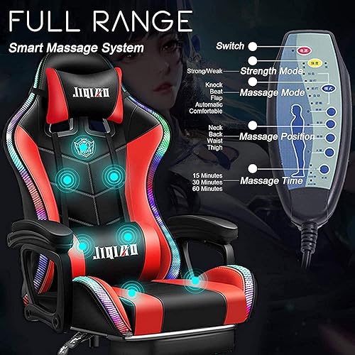 Miniatura 9 de Silla de juegos con luz LEDsilla de juegos profesional con altavoces Bluetooth, masajeador completo soporte lumbar y altavoz Bluetooth, sillas de