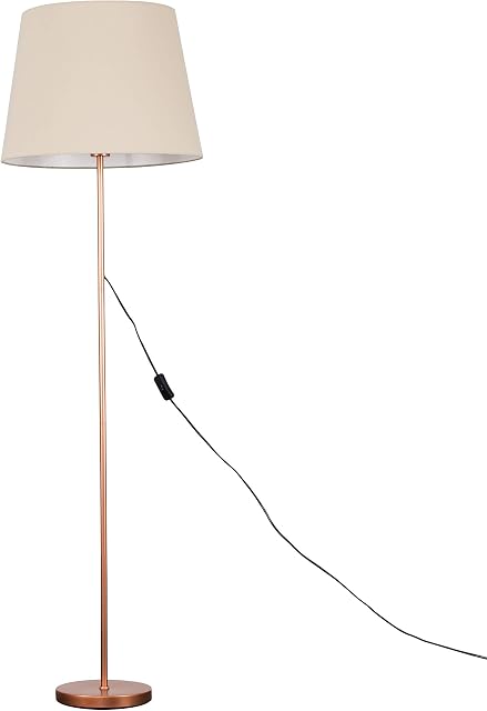 Modern Copper Metal Standard Floor Lamp with a Beige Tapered Shade