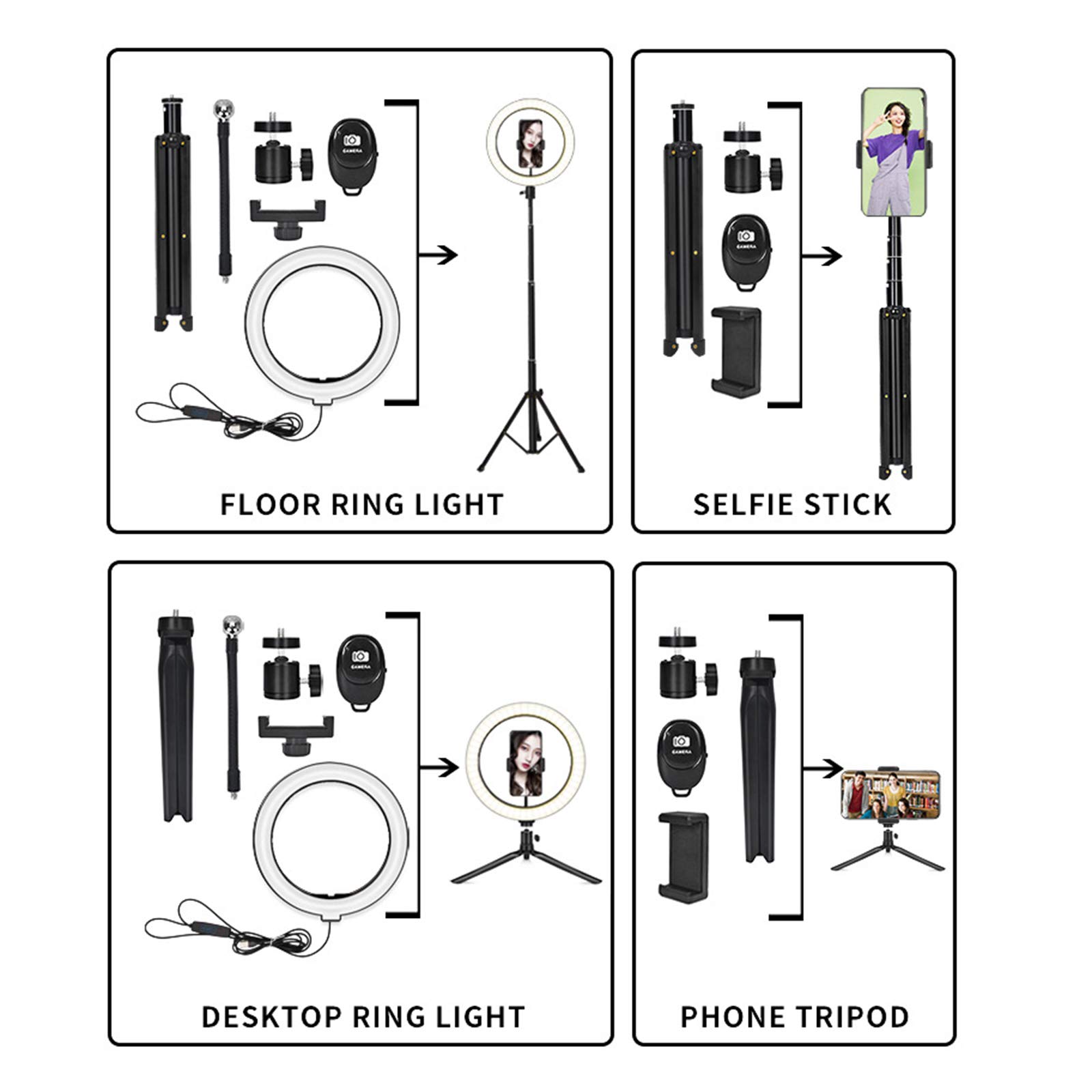Luce LED Anello Treppiedi Luce per Selfie LED 10" con Treppiede da 134cm per Youtube, tik tok, Trucco, Fotografia, con 2 Phone Holder e Telecomando Wireless