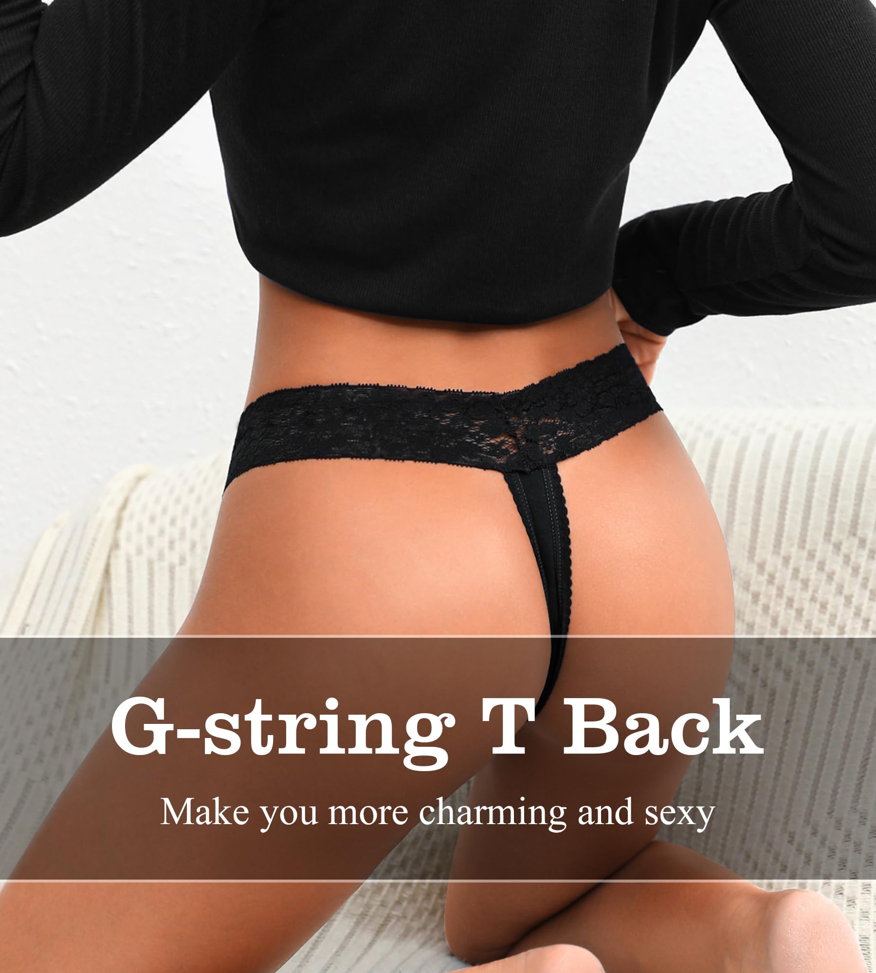 Tangas de algodón para mujer, espalda en T, transpirables, cómodas, transparentes, paquete de encaje sin costuras