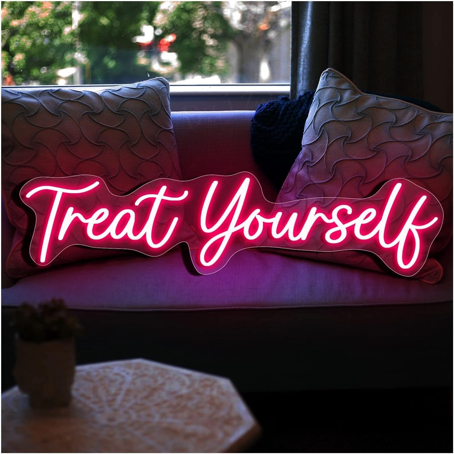 WaiDXn LED Neon Sign Treat Yourself To A Handmade Sign For Bar Decoration Home Room Shop Wall Decoration (colour: Pink, Size: 61x16cm (24x6in))