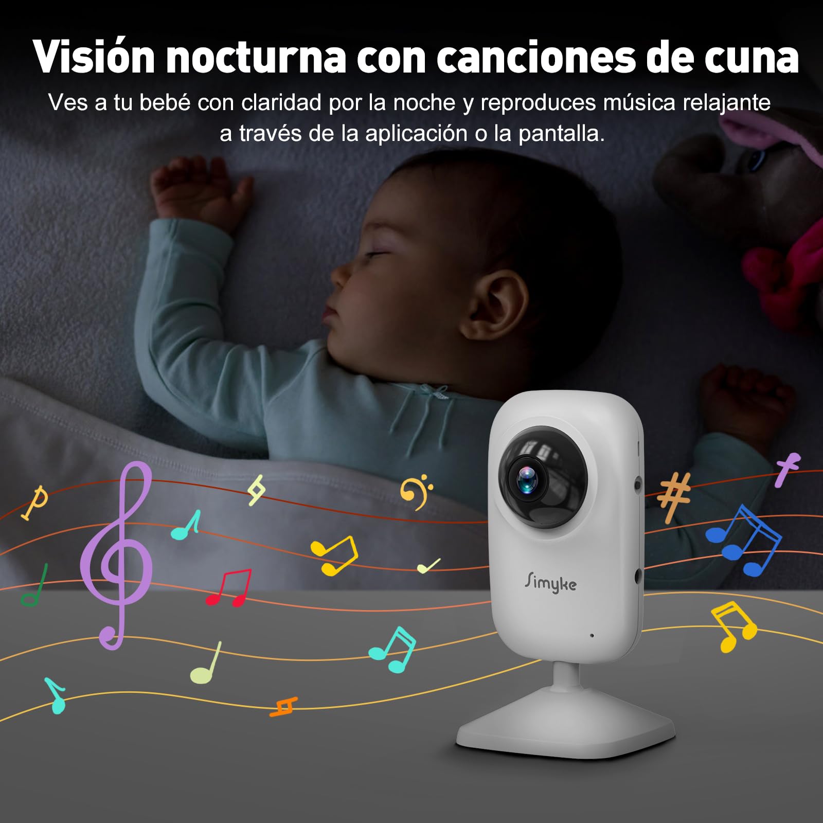 Simyke Monitor de Vídeo Mejorado para Bebé con 2 Cámaras y Audio Pantalla de 2,8'', Conversación de 2 Vías, Alcance de 1200 pies, Reloj de Alimentación, Detección de Temperatura, Cámara Inalámbrica