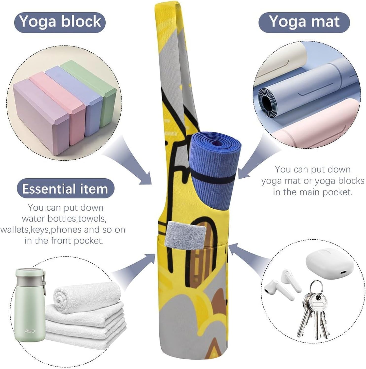 Printed Full-Zip Yoga Mat Bag with Pockets - Yoga Mat Carrier Sling Storage Applies to Yoga Mats for Women & Men