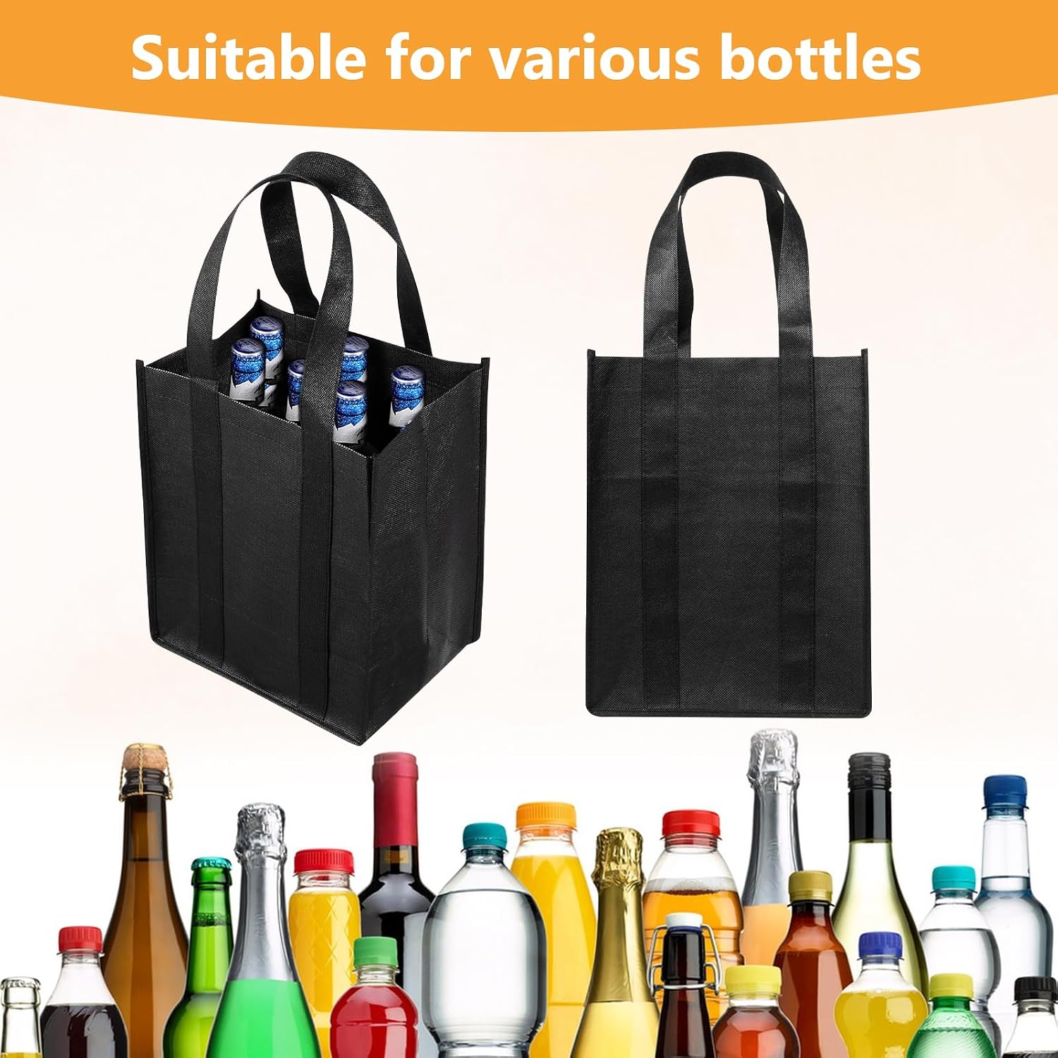 cobee 4 Pcs 6 Bottle Wine Tote Bags, Wine Bottle Carrier Tote with Extra Bottom Padding Reusable Non-Woven Wine Bags Wine Gift Bag for Travel Camping Party