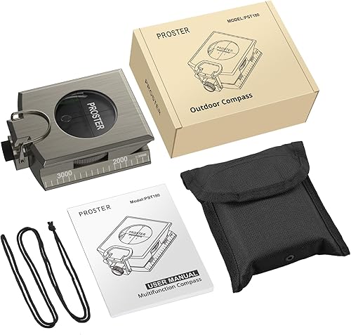 Miniatura 28 de Proster Brújula IP65 para senderismo de supervivencia, brújula de observación lensatic para navegación de camping, brújula con clínómetro y bolsa