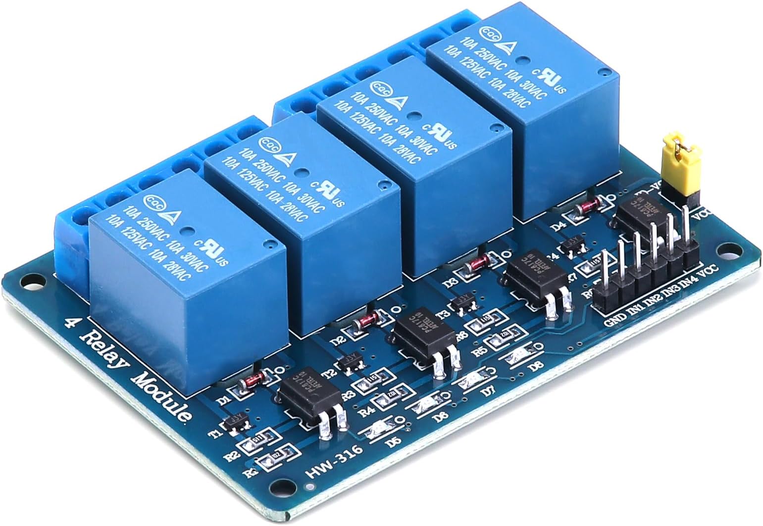 Yizhet Relay 5V 4 Channel, DC 5V 230V Relay Shield Module Control Board with Optocoupler for Raspberry Pi Arduino PIC AVR MCU DSP ARM TTL Logic (4 Channel)