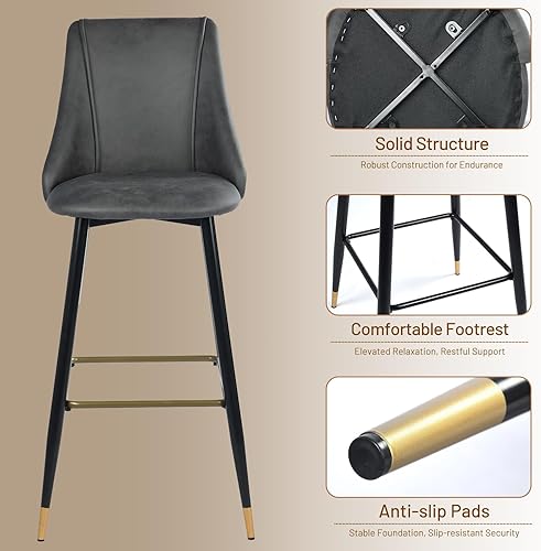 Miniatura 5 de FurnitureR Juego de 2 taburetes de bar de 30 pulgadas, sillas de bar con asiento tapizado de piel sintética vintage con reposapiés para cocina,