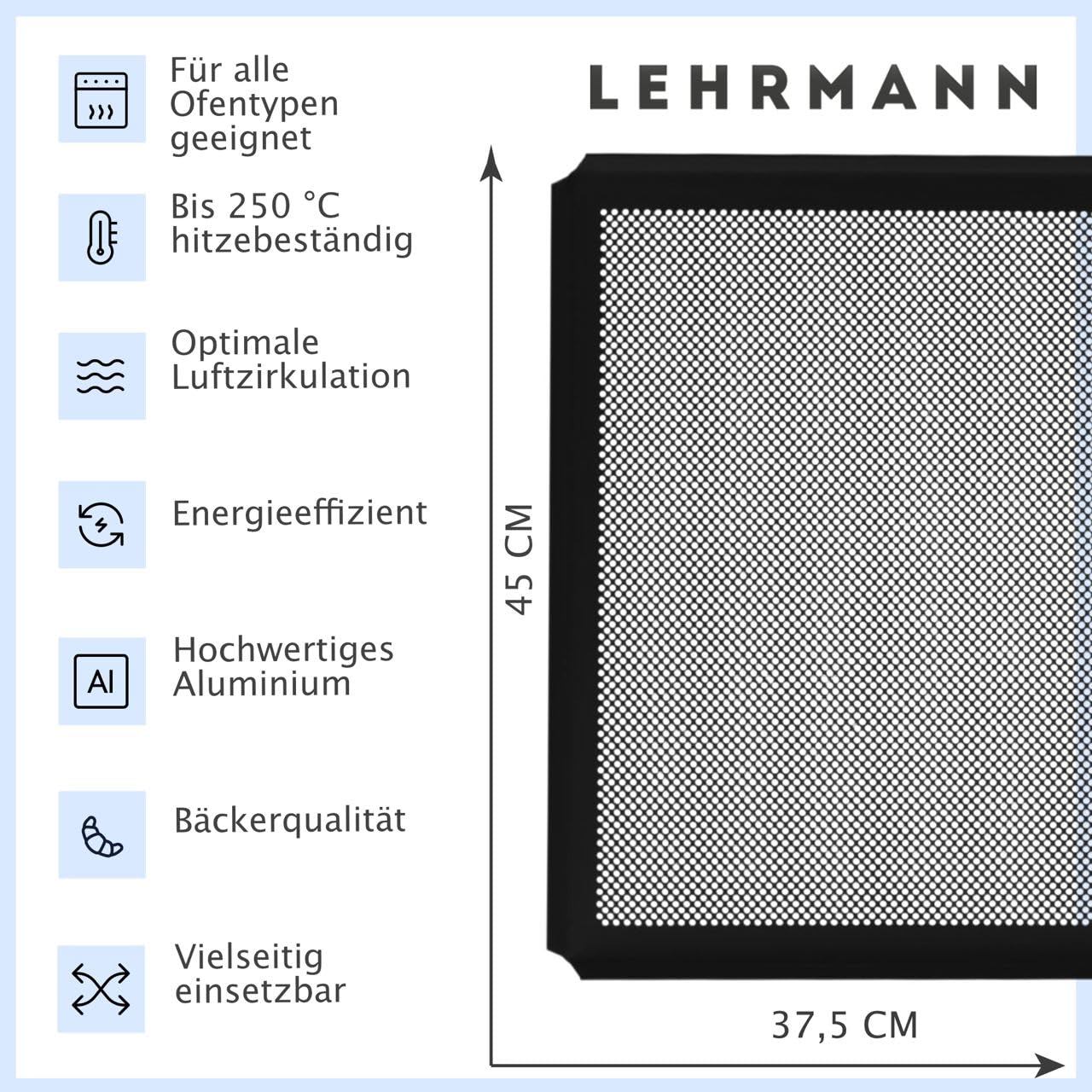 LEHRMANN Plaque perforée 45 x 37,5 cm avec revêtement anti-adhésif pour Comparable/remplaçable four WHIRLPOOL MIELE SIEMENS