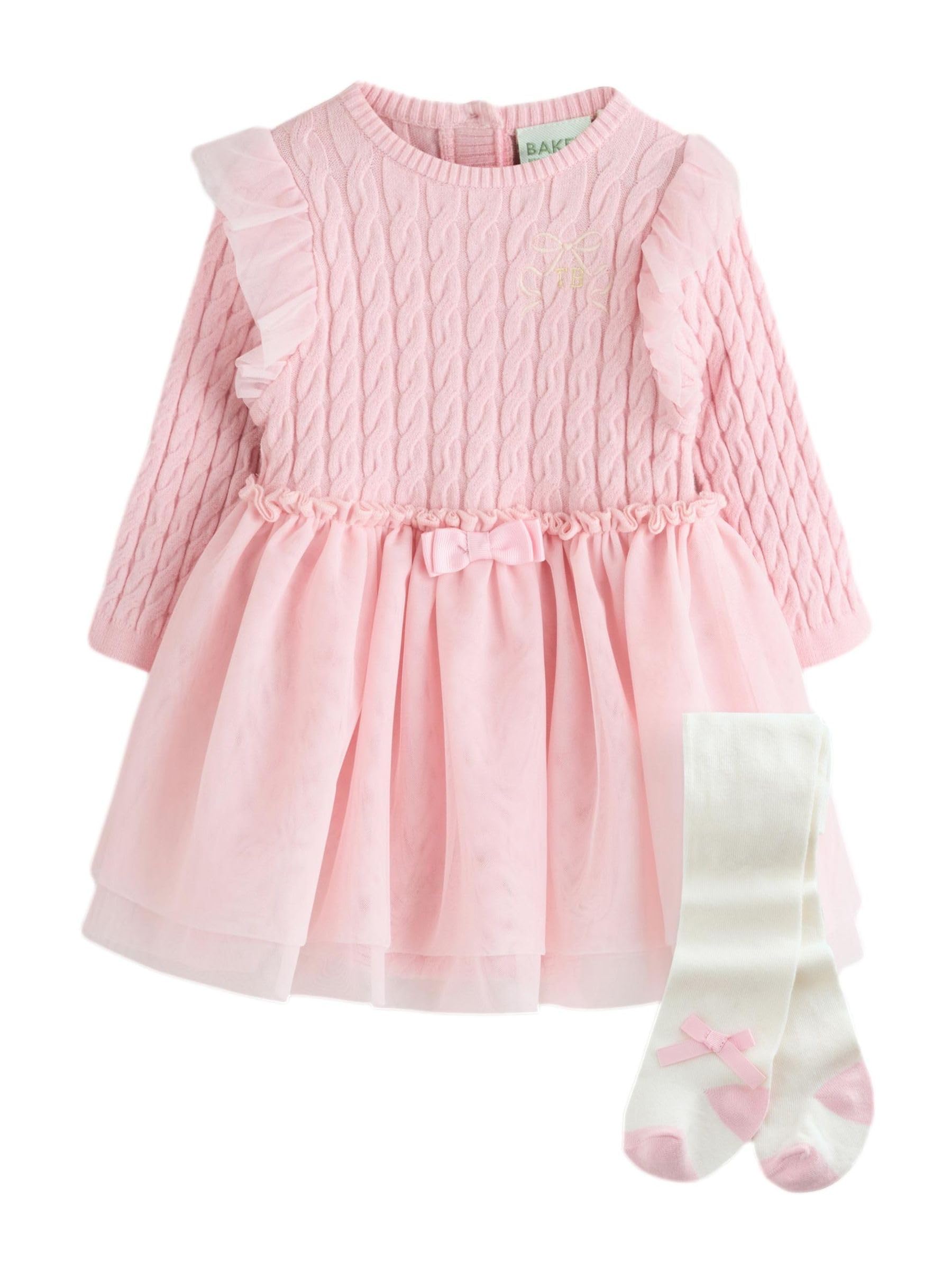 Bébé Fille Robe en Mesh Rose et Collants